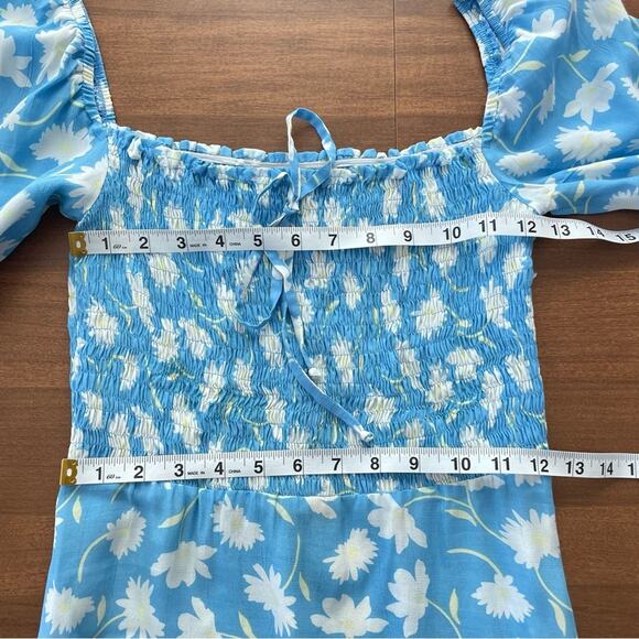 Faithfull the Brand | Women’s Blue Leyla Midi Dress Floral Puff Sleeve Anthro 4 - Picture 8 of 12